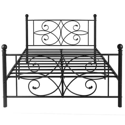 Vecelo 54 In Black Metal Bed Frame Full Size With Headboards Steel