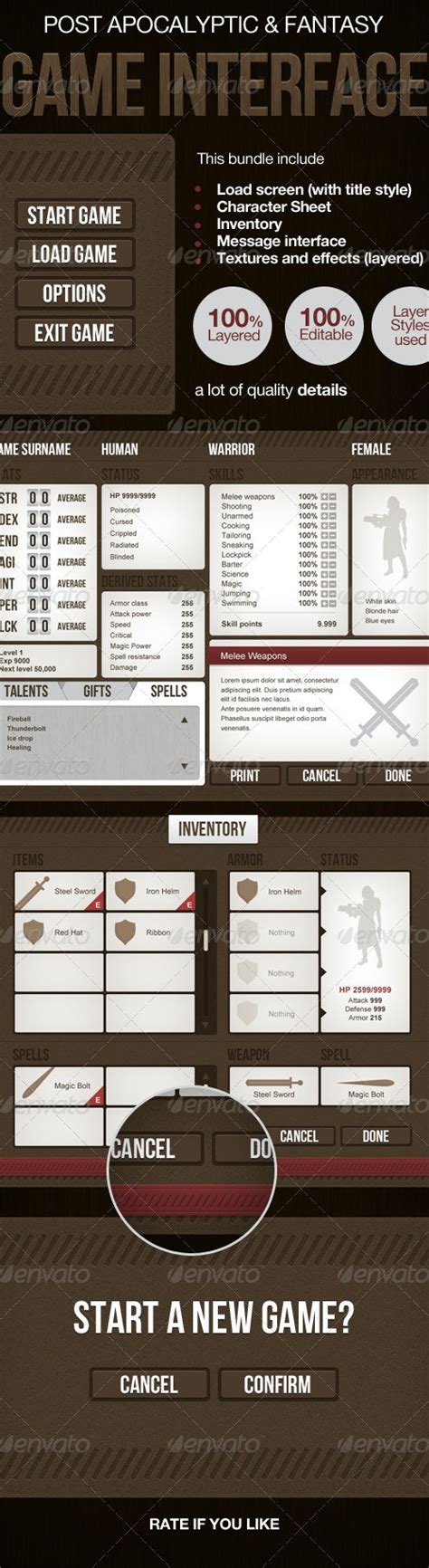 Post Apocalyptic Or Medieval Rpg Game Interface By Freewing Graphicriver