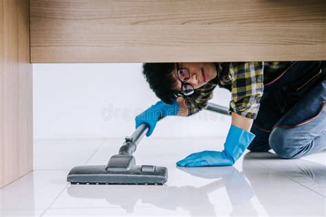 Housekeeping And Housework Cleaning Concept Happy Young Man In Stock Image Image Of Hoover