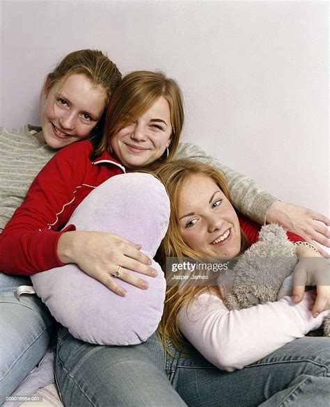 Three Teenage Girls Smiling Portrait High Res Stock Photo Getty Images