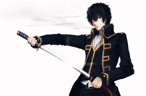 Black Haired Male Holding Katana Anime Character Graphic