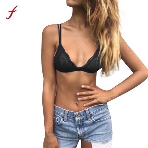Buy Feitong Women Crop Tops Floral Sheer Lace Crochet Triangle Bra Halter