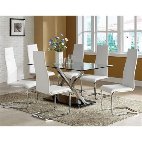 The best retro furniture ever! Modern Chrome Dining Room Set w/ White Chairs Coaster Furniture | FurniturePick