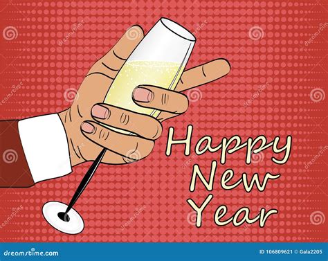 A Hand Holds A Glass Of Champagne Merry Christmas And A Happy N Stock Vector Illustration Of