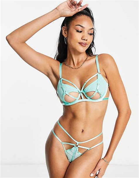 Wolf And Whistle X Megan Fuller Bust Sheer Strappy Semi Open Cup Bra In Mint Asos
