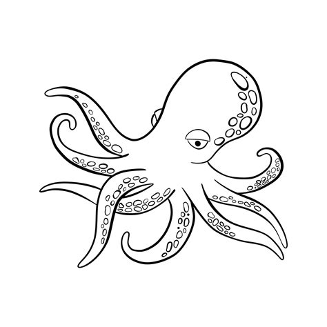 Black Outline Cute Cartoon Doodle Style Octopus 3825092 Vector Art At