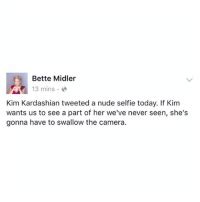 Bette Midler Mins Kim Kardashian Tweeted A Nude Selfie Today If Kim Wants Us To See A Part Of