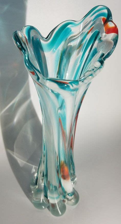 Vintage Blue Swirl Large Ribbed Mid Century Modern Swung Glass Vase Stretch Bogo