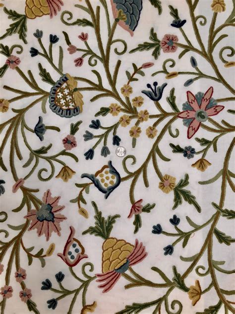 Multicolor Crewel Kf 036 Embroidered Crewel Fabric By The Yard
