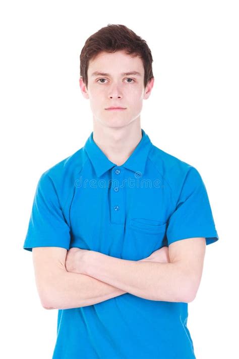 Young Handsome Man In Blue T Shirt Isolated On White Stock Image