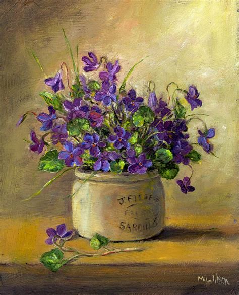 Violettes Dans Pot De Grès Peinture Nénuphars Peinture Fleurs Peinture Florale