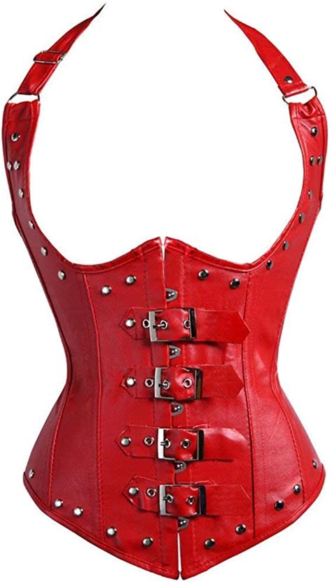 Hx Fashion Women S Corsets Faux Boned Steel Leather Buckles Halter