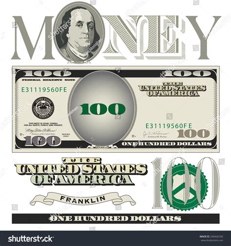 Miscellaneous 100 Dollar Bill Elements Stock Vector Royalty Free