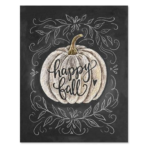 A Chalkboard Drawing Of A White Pumpkin With The Words Happy Fall