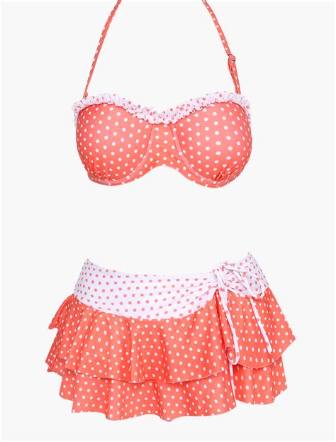 Layered Polka Dots Bikini Suit