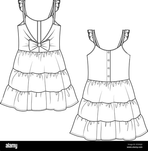 Girls Tiered Dress Fashion Sketch Template Technical Fashion