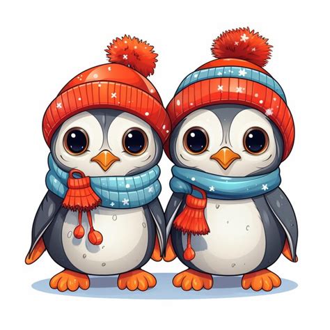 Premium Ai Image Cartoon Penguins Wearing Winter Hats And Scarves