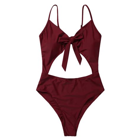 Sexy One Piece Swimsuit Swimwear Women Hollow Out Waist Solid Color Swimsuit Bodysuit Bathing