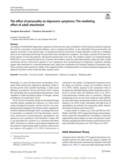 the effect of personality on depressive symptoms the mediating effect of adult attachment