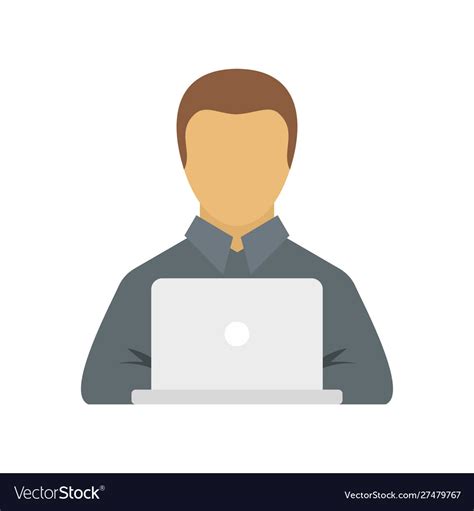 Manager Works On Laptop Icon Flat Style Royalty Free Vector