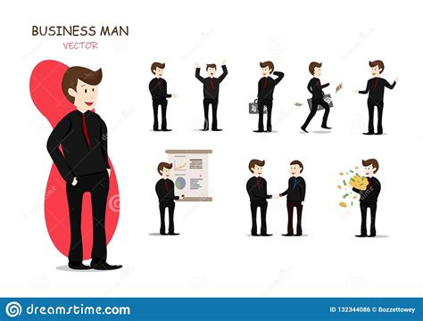 Business Man And His Works Presentation Vector Characters Working