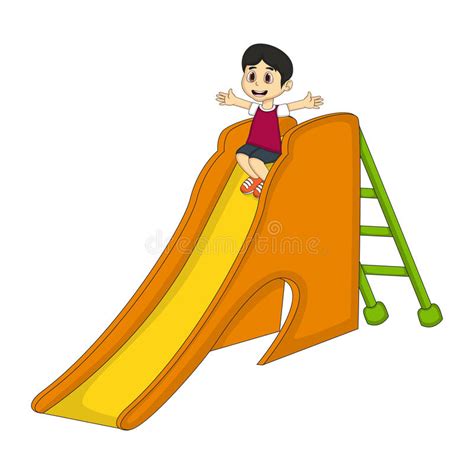 Little Boy Playing On A Slide Cartoon Stock Vector Illustration Of