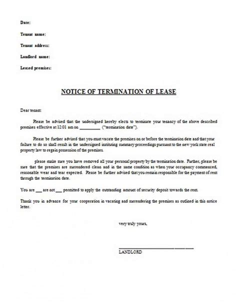 Best 30 Day Notice Lease Termination Letter Template Word Example