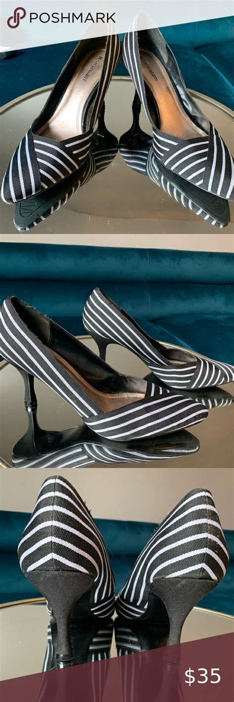 Black And White Stripe Pumps Size 9 Striped Pumps Black Satin Heels