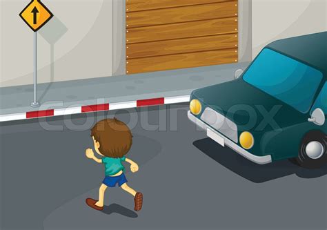 Boy Crossing Road Stock Vector Colourbox