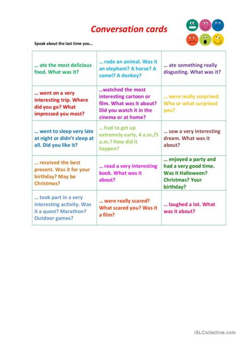Conversation Cards Past Simple English Esl Worksheets Pdf And Doc