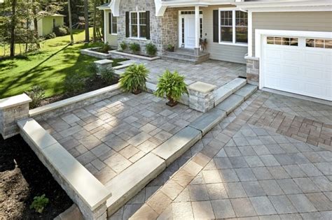 How to make a walkway by yourself with pavers, pea gravel, and landscape timbers. Custom Paver Front Walkway and Driveway - Traditional ...