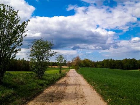 Country Road Over Fields And Meadows Stock Image Image Of Kashubia