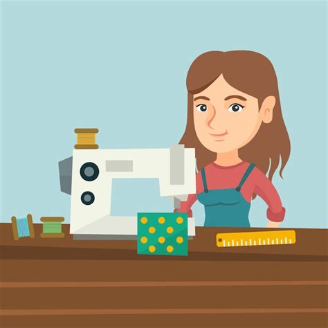 Premium Vector Seamstress Using A Sewing Machine At The Workshop