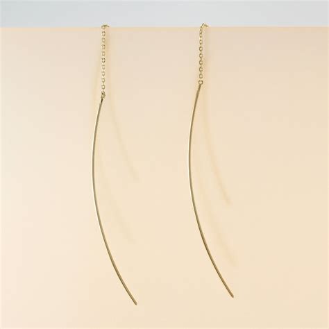 14K Solid Gold Threader Earrings 14K Long Threader Earrings Etsy