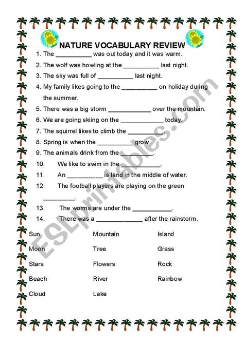 english worksheets nature vocabulary practice