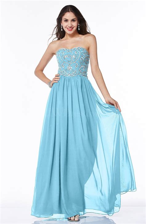 light blue sexy a line strapless chiffon rhinestone plus size prom dresses