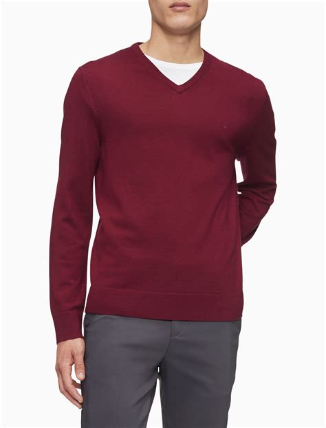 Solid Merino Wool V Neck Sweater Knitwear Calvin Klein