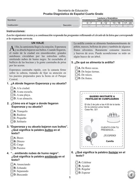 Prueba Diagnóstica De Español