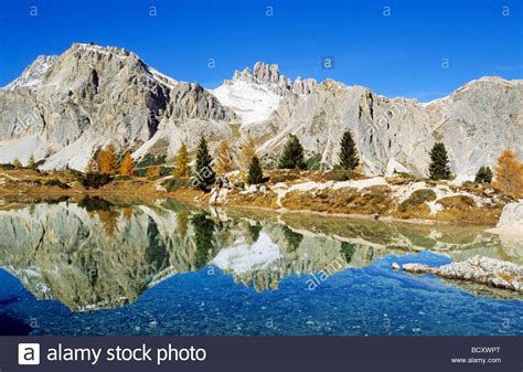 Falzarego Pass And Lagazuoi Mountain Dolomites Veneto Italy Stock