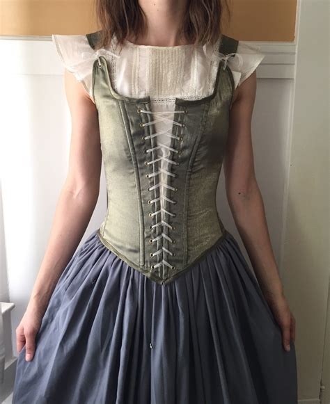 Peasant Bodice Renaissance Corset In Green Gold With Adjustable