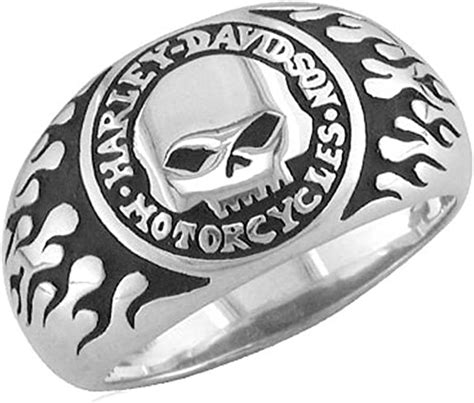 Harley Davidson Silver Willie G Skull With Flames Ring