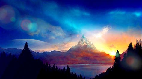 1366x768 Colorful Mountain Under Blue Sky 1366x768 Resolution Wallpaper