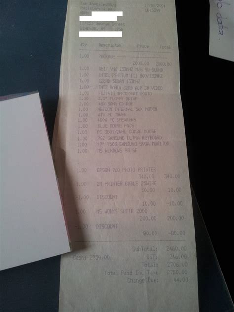 This Is The Receipt Of A Pc Package My Dad Bought In 2001 It Was 2700