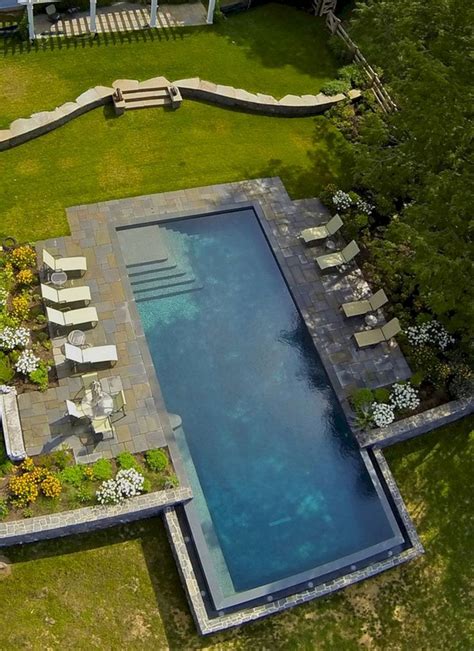 Stunning Rectangle Inground Pool Design Ideas With Sun Shelf