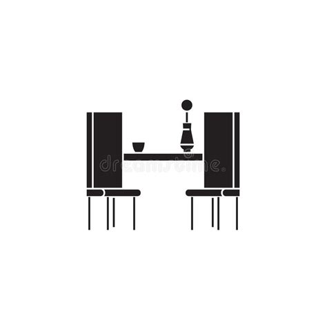 Dining Table With Two Chairs Black Vector Concept Icon Dining Table