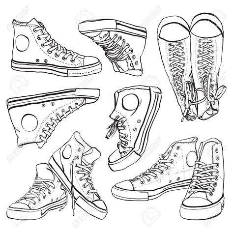 Vector Hand Drawn Illustration Of Sneakers Isolated On White Stock