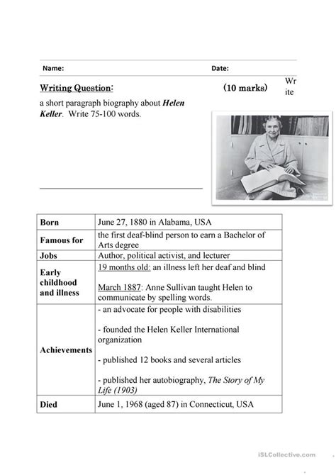 Biography Of A Famous Person Worksheet
