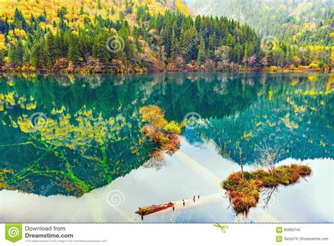 Autumn View Of The Lake Jiuzhaigou Nature Reserve China Stock Image