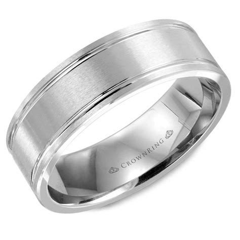 Wb 9086 This Mens Wedding Band In White Gold With Brushed Center And