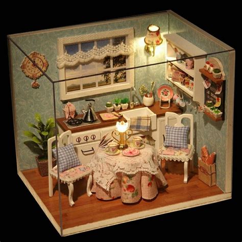 Doll House Diy Kitchen With Furniture 1 24 Scale Dollhouse Miniatures Diy Wooden Dollhouse